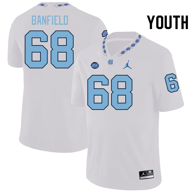 Youth #68 Aidan Banfield North Carolina Tar Heels College Football Jerseys Stitched-White